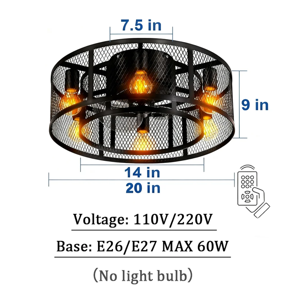 vintage Ceiling Fan Light E26/E27 Ironwork Caged shape Ceiling Fan Lamp Remote 110V/220V Mute Bedroom Living Room Fans No Bulb
vintage Ceiling Fan Light E26/E27 Ironwork Caged shape Ceiling Fan Lamp Remote 110V/220V Mute Bedroom Living Room Fans No Bulb