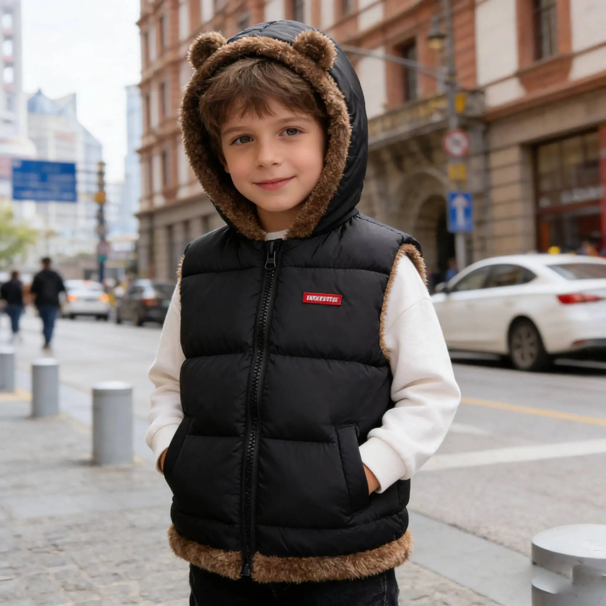Детская одежда 2026: Теплый зимний жилет-пуховик для малышей (мальчиков и девочек) с капюшоном, ушками медведя, на молнии, без рукавов, с карманами
Детская одежда 2026: Теплый зимний жилет-пуховик для малышей (мальчиков и девочек) с капюшоном, ушками медведя, на молнии, без рукавов, с карманами