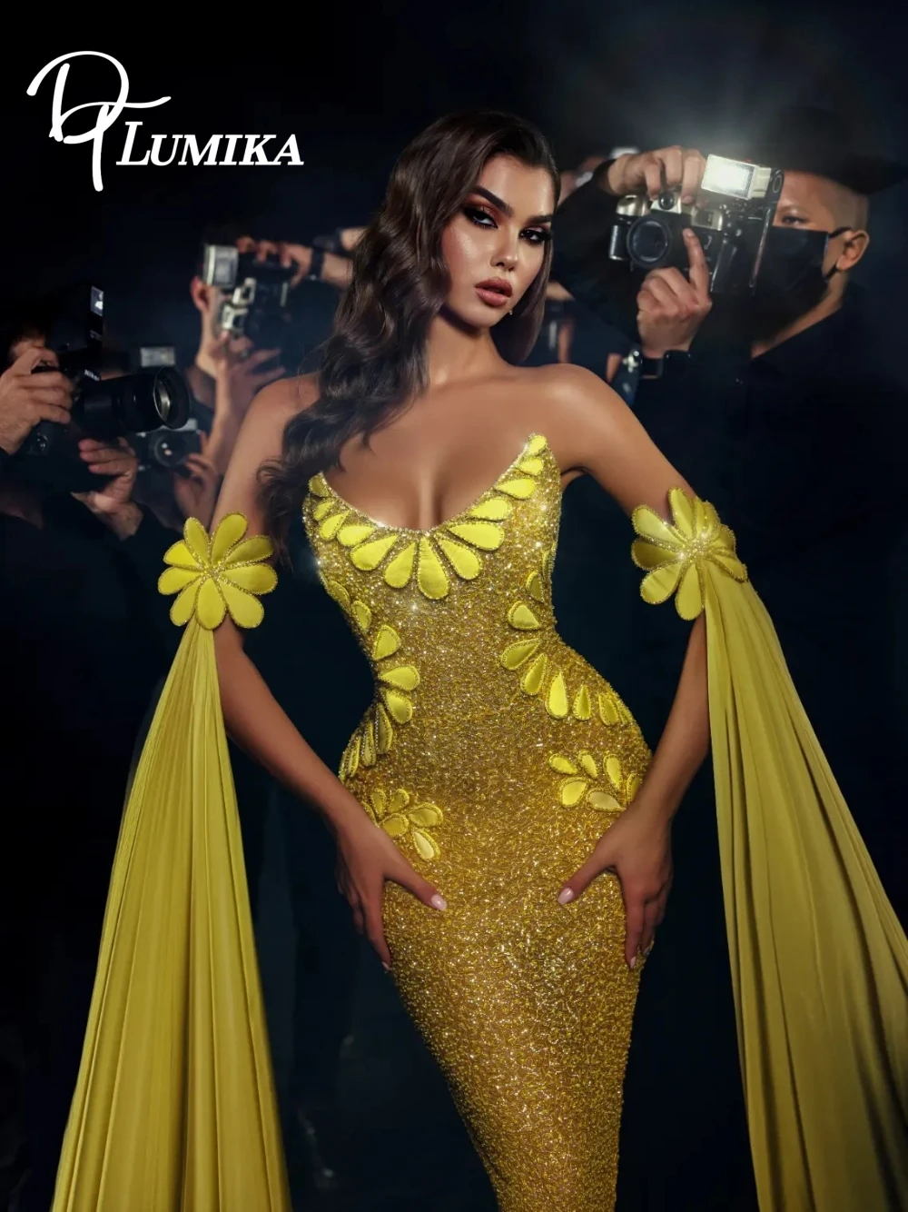 Золотое ослепительное вечернее платье знаменитостей с цветочной аппликацией и глубоким V-образным вырезом, сексуальное платье с эффектыми рукавами для банкета и красной ковровой дорожки
Золотое ослепительное вечернее платье знаменитостей с цветочной аппликацией и глубоким V-образным вырезом, сексуальное платье с эффектыми рукавами для банкета и красной ковровой дорожки