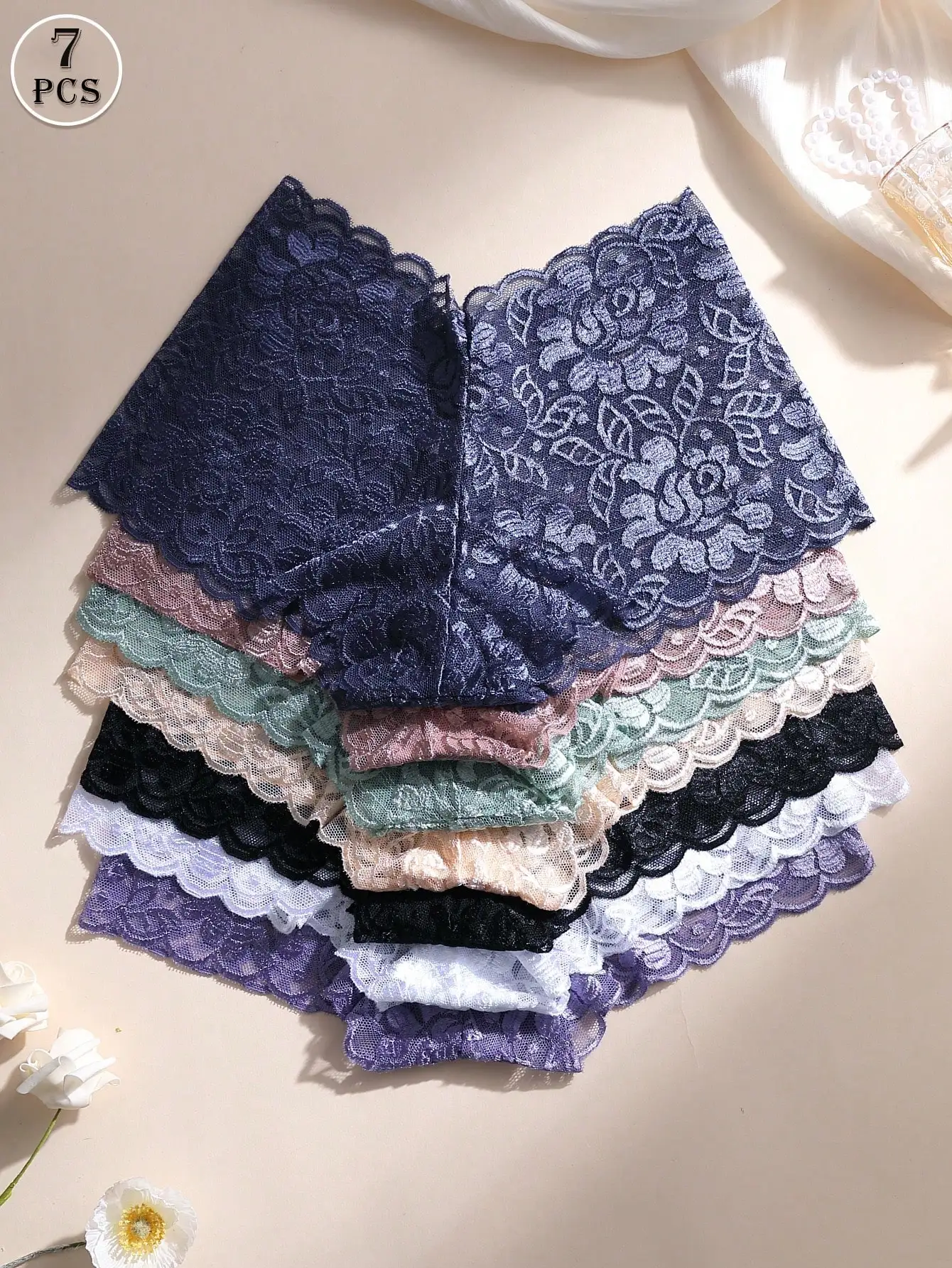 7-Pack Women's Lace Floral Hipster Panties, Mid-Waist Seamless, Soft Breathable Stretch
7-Pack Women's Lace Floral Hipster Panties, Mid-Waist Seamless, Soft Breathable Stretch