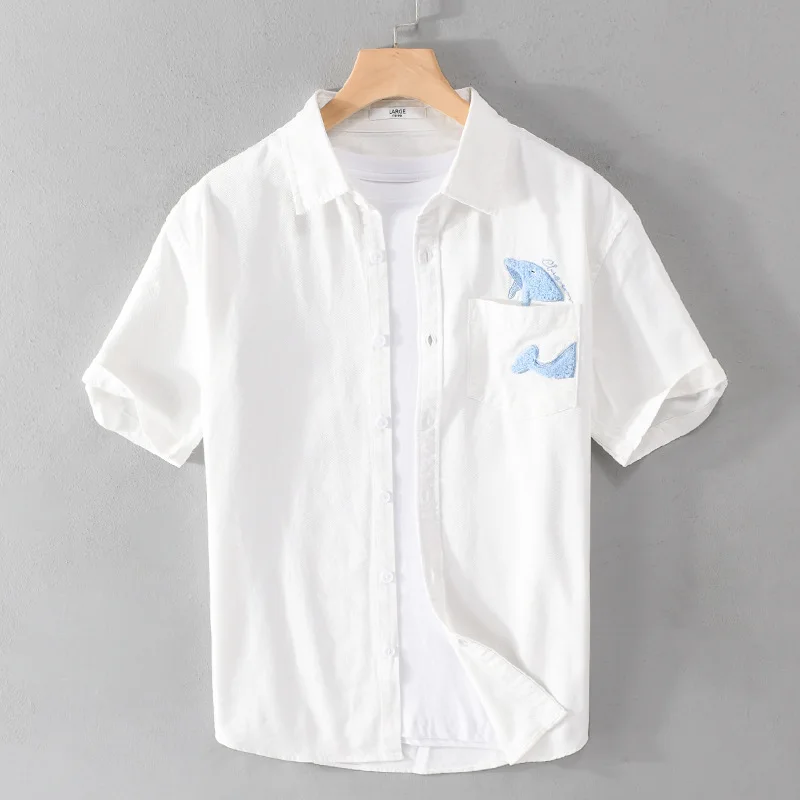 923 Summer Men's Shirt New Fashion Chic Whale Pockets Short Sleeve Fresh Style Teens Blouse Simple Casual 100% Cotton White Tops
923 Summer Men's Shirt New Fashion Chic Whale Pockets Short Sleeve Fresh Style Teens Blouse Simple Casual 100% Cotton White Tops