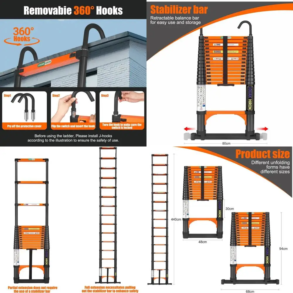 Телескопическая складная лестница 14,5 футов/4,4 м — нескользящая, многофункциональная, бытовая удлинительная лестница
Телескопическая складная лестница 14,5 футов/4,4 м — нескользящая, многофункциональная, бытовая удлинительная лестница