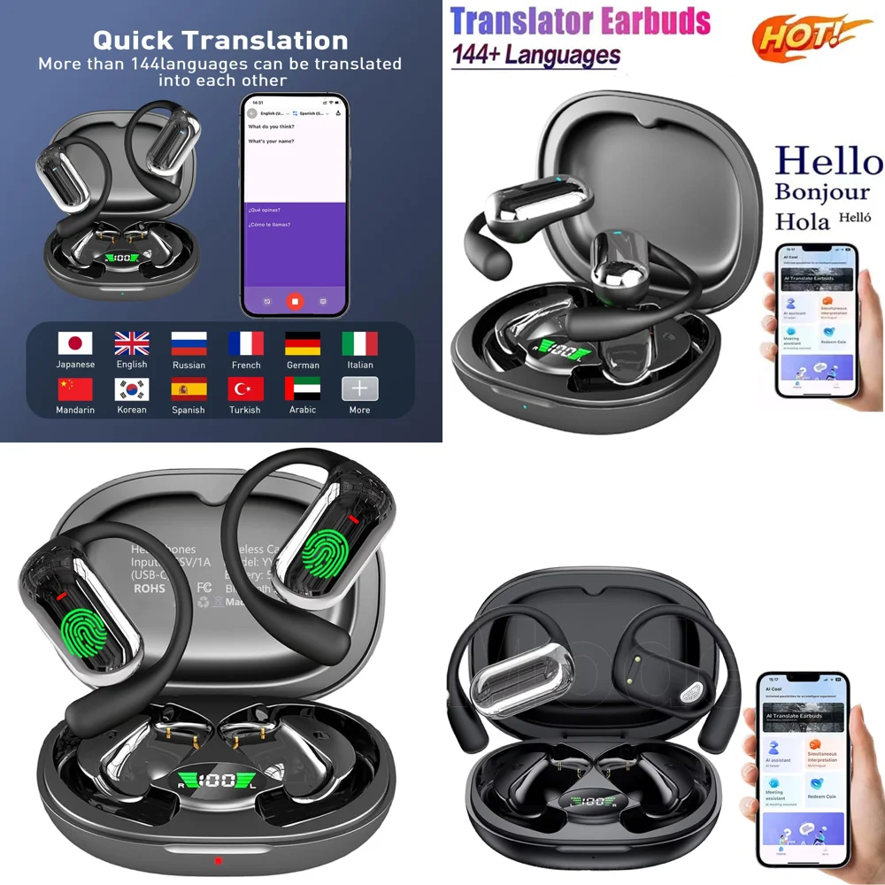 BT 5.4 Clear Call Ear Phone with LED Display OWS AI Language Translation Headphone Wireless with 144 Online Languages Earbuds
BT 5.4 Clear Call Ear Phone with LED Display OWS AI Language Translation Headphone Wireless with 144 Online Languages Earbuds