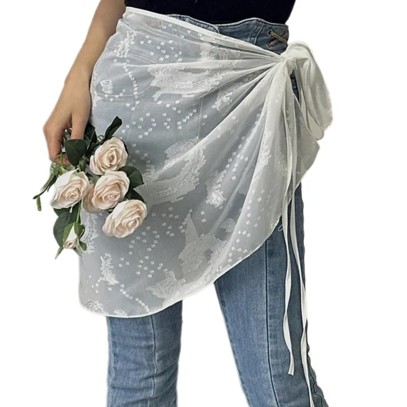 Women Aesthetic See Through Lace Apron Skirt Korean Style Vintage Jacquard Tie Up Sheer Covering Overskirt Hip Scarf Streetwear
Women Aesthetic See Through Lace Apron Skirt Korean Style Vintage Jacquard Tie Up Sheer Covering Overskirt Hip Scarf Streetwear