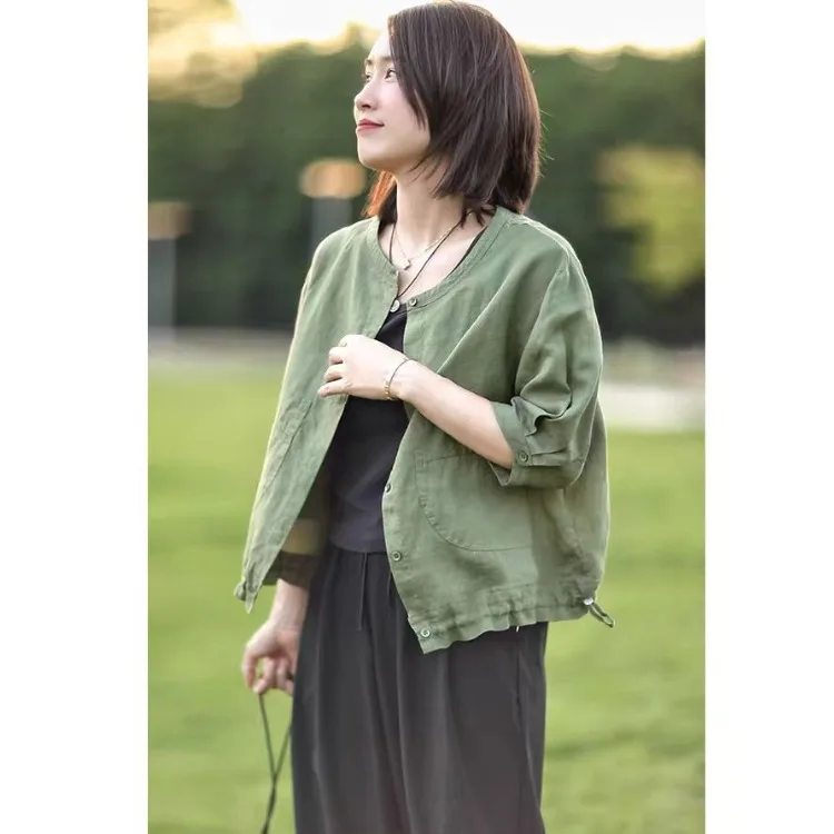 Ретро-кардиган из хлопка и льна с круглым вырезом, женский, летний, новый, однотонный, с коротким рукавом, на завязках, топ
Ретро-кардиган из хлопка и льна с круглым вырезом, женский, летний, новый, однотонный, с коротким рукавом, на завязках, топ