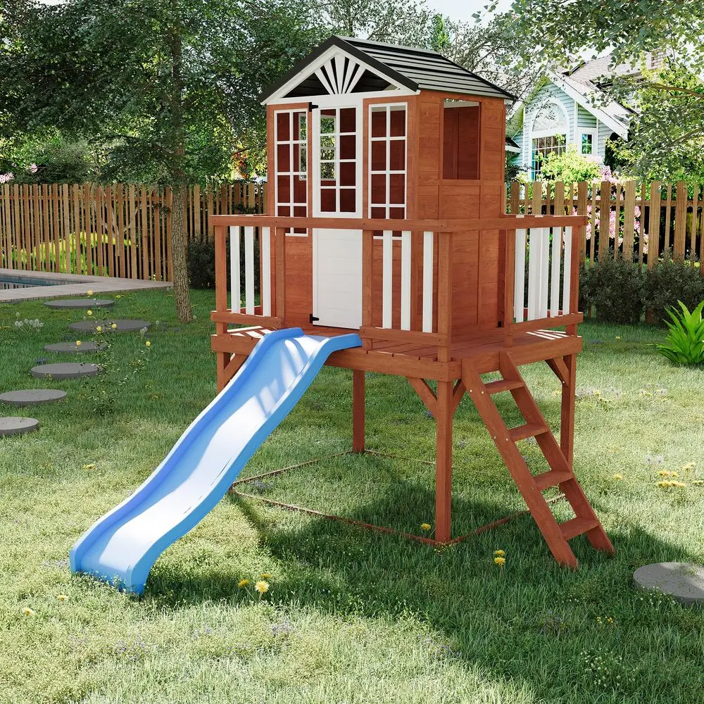 Outdoor Playhouse with Climbing Wall, 2 Story Wooden Playhouse with Slide, Elevated Cedar Wooden Kids Playhouse
Outdoor Playhouse with Climbing Wall, 2 Story Wooden Playhouse with Slide, Elevated Cedar Wooden Kids Playhouse