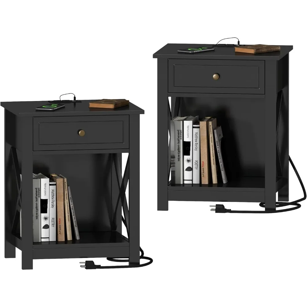 Black End Table Set of 2,Nightstand with Charging Station, X-Design Side Table with 2 AC and USB Power Outlets, Small Night
Black End Table Set of 2,Nightstand with Charging Station, X-Design Side Table with 2 AC and USB Power Outlets, Small Night