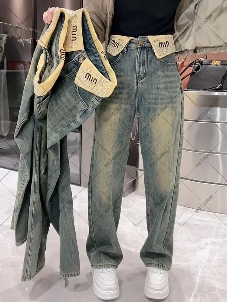 Women's Flanging Design High Waist Wide Leg Jeans Vintage Street American Style Casual Pants Female Straight Denim Trousers
Women's Flanging Design High Waist Wide Leg Jeans Vintage Street American Style Casual Pants Female Straight Denim Trousers