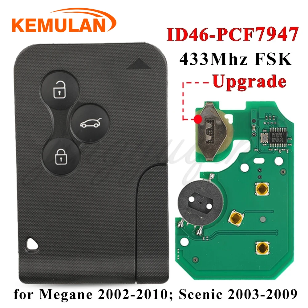 KEMULAN Remote Key 433Mhz ID46 PCF7947 Chip 3Button For Renault Megane 2 3 Scenic Clio 2003-2008 Upgrade Design Emergency Card
KEMULAN Remote Key 433Mhz ID46 PCF7947 Chip 3Button For Renault Megane 2 3 Scenic Clio 2003-2008 Upgrade Design Emergency Card