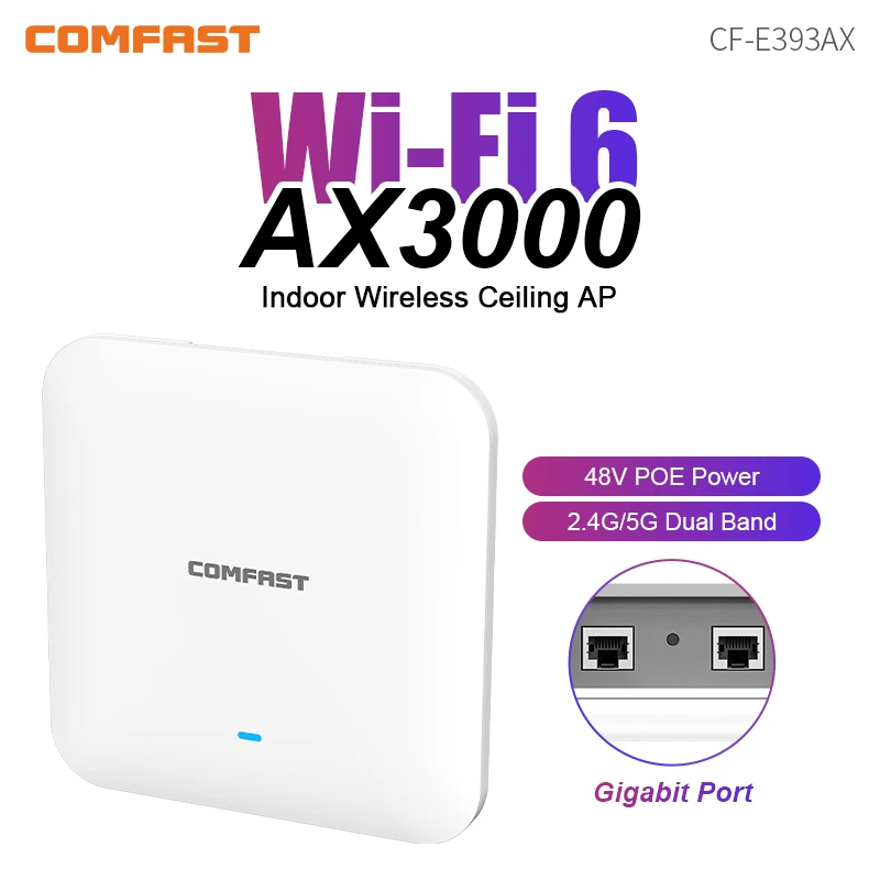 Comfast AX3000 WiFi 6 Ceiling AP 2.4G&5G Dual Band Wireless Gigabit Access Point High Power Indoor WiFi Coverage Router Extender
Comfast AX3000 WiFi 6 Ceiling AP 2.4G&5G Dual Band Wireless Gigabit Access Point High Power Indoor WiFi Coverage Router Extender
