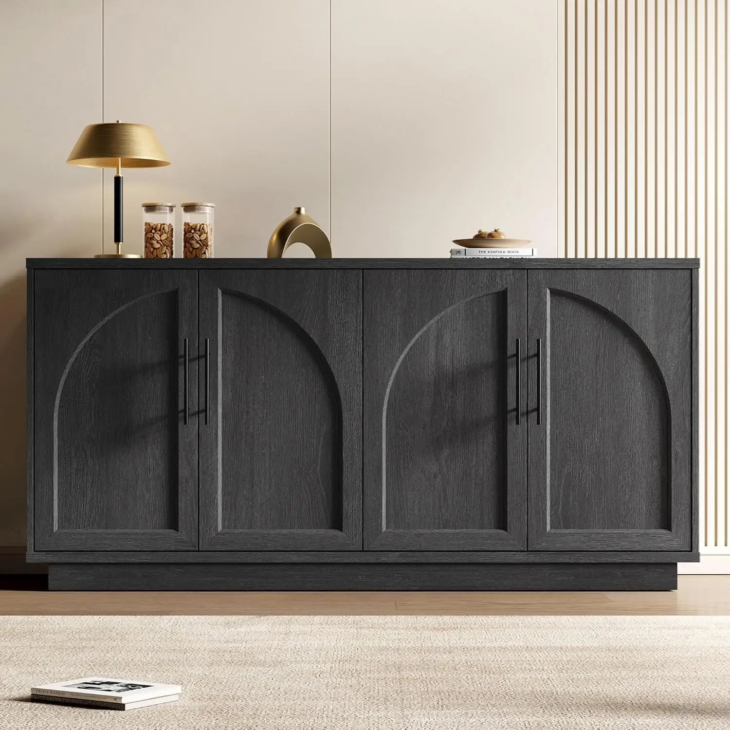59" Arched Sideboard Cabinet Adjustable Shelves Wood Storage Console Credenza Living Room Hallway Entryway Black Customized
59" Arched Sideboard Cabinet Adjustable Shelves Wood Storage Console Credenza Living Room Hallway Entryway Black Customized
