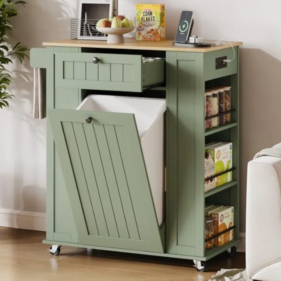 35 Kitchen Island with Trash Cabinet, Portable Rolling Cart with Power Outlet, Storage Drawer, 6-Tier Spice Rack, 4 Locking Cas
35 Kitchen Island with Trash Cabinet, Portable Rolling Cart with Power Outlet, Storage Drawer, 6-Tier Spice Rack, 4 Locking Cas