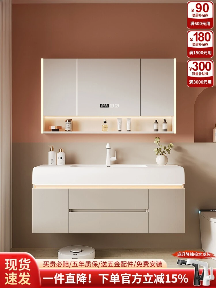 Тумба для ванной комнаты с интегрированной раковиной Corian, кремового цвета, в стиле минимализм, комбинация тумбы и умывальника из керамики
Тумба для ванной комнаты с интегрированной раковиной Corian, кремового цвета, в стиле минимализм, комбинация тумбы и умывальника из керамики