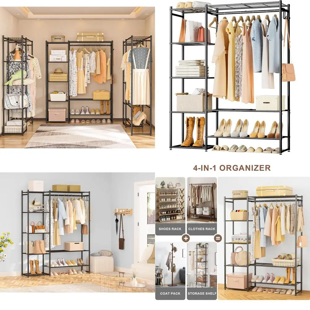 Black Portable Wardrobe Organizer with 4-Tier Hanging Storage for Bedroom Closets
Black Portable Wardrobe Organizer with 4-Tier Hanging Storage for Bedroom Closets
