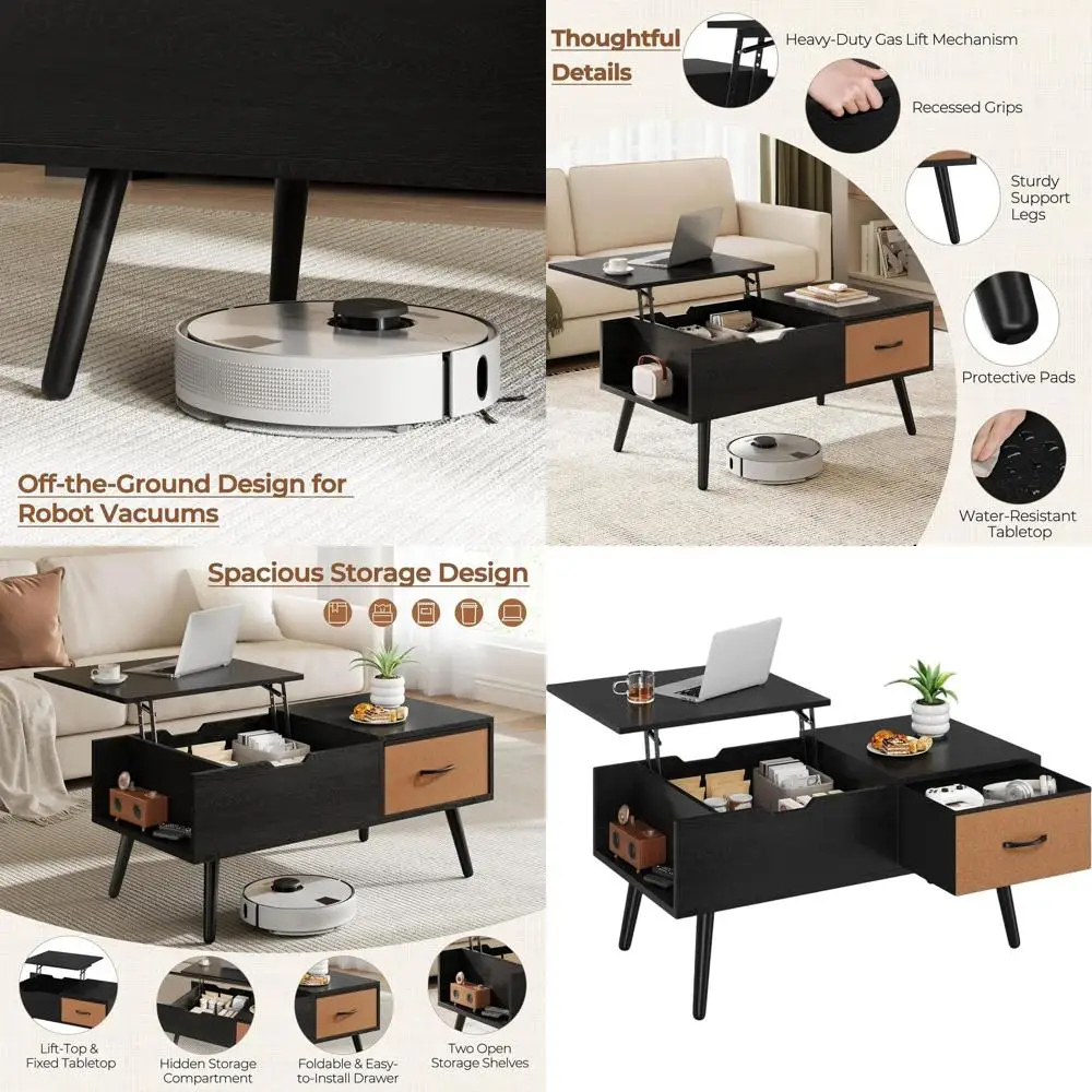 Black Wooden Coffee Table with Large Storage Shelf and Hidden Compartment for Living Room
Black Wooden Coffee Table with Large Storage Shelf and Hidden Compartment for Living Room
