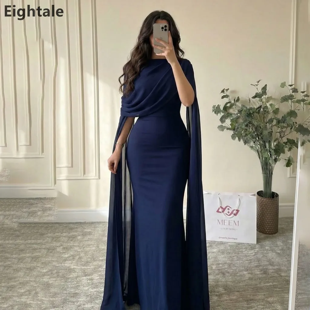 Eightale 2025 Navy Blue Mermaid Chiffon Maxi Evening Dress With Cape Saudi Arabic Prom Dress Dubai Party Gown Customized
Eightale 2025 Navy Blue Mermaid Chiffon Maxi Evening Dress With Cape Saudi Arabic Prom Dress Dubai Party Gown Customized