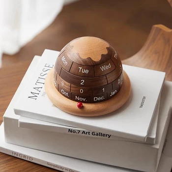 Unique Novelty Planet Wooden Perpetual Block Calendar For Desk Office Fidget Toys Adults Creative Products Gift