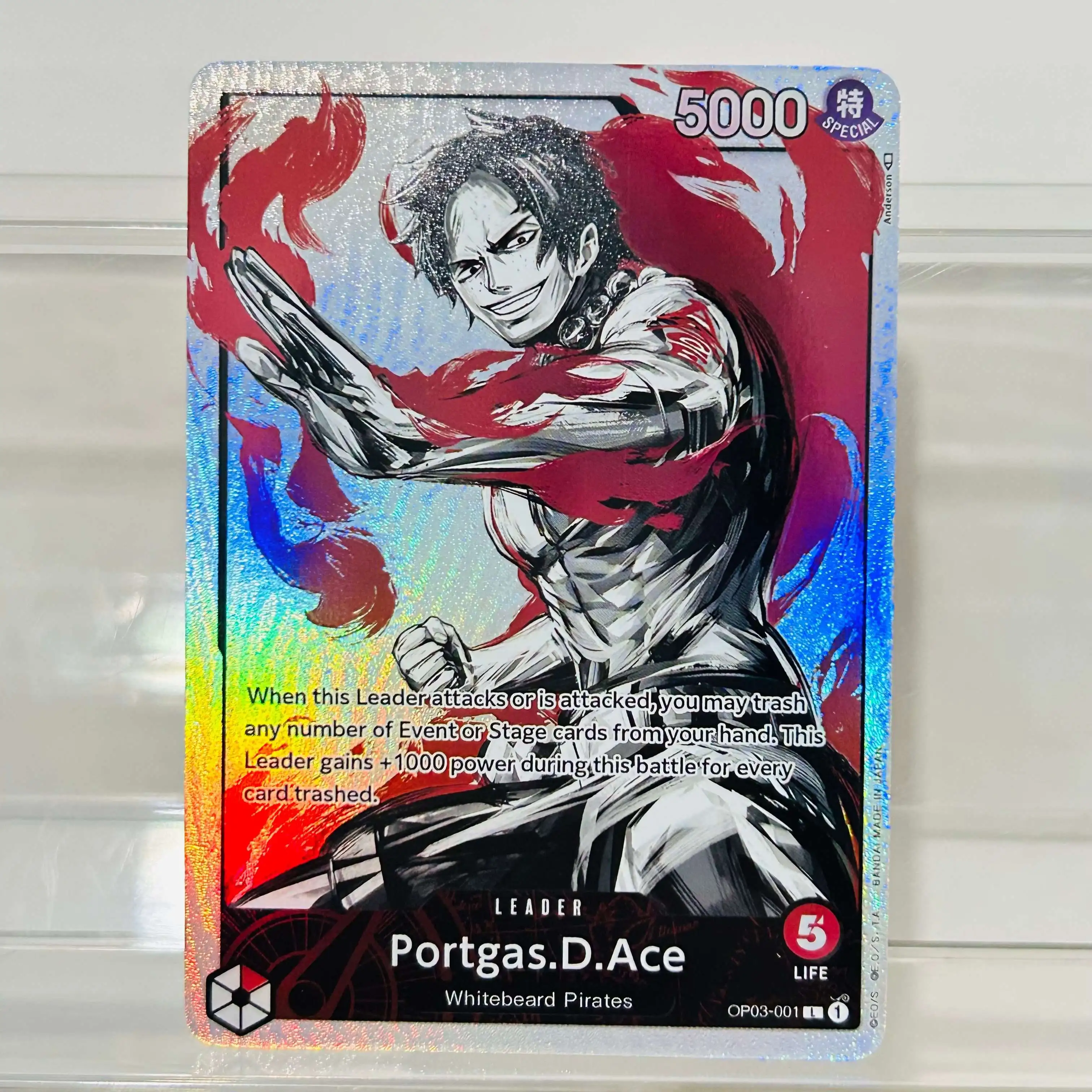 One Piece Portgas D. Ace OP03-001 Leader Card English Version Holographic Texture Cards DIY Premium Anime Collection Card
One Piece Portgas D. Ace OP03-001 Leader Card English Version Holographic Texture Cards DIY Premium Anime Collection Card