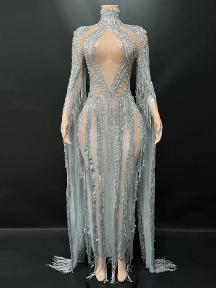 High Quality Rhinestone Tassel Sexy See Through Mesh Dress 2026 New Fashion Custom Women'S Clothing
High Quality Rhinestone Tassel Sexy See Through Mesh Dress 2026 New Fashion Custom Women'S Clothing