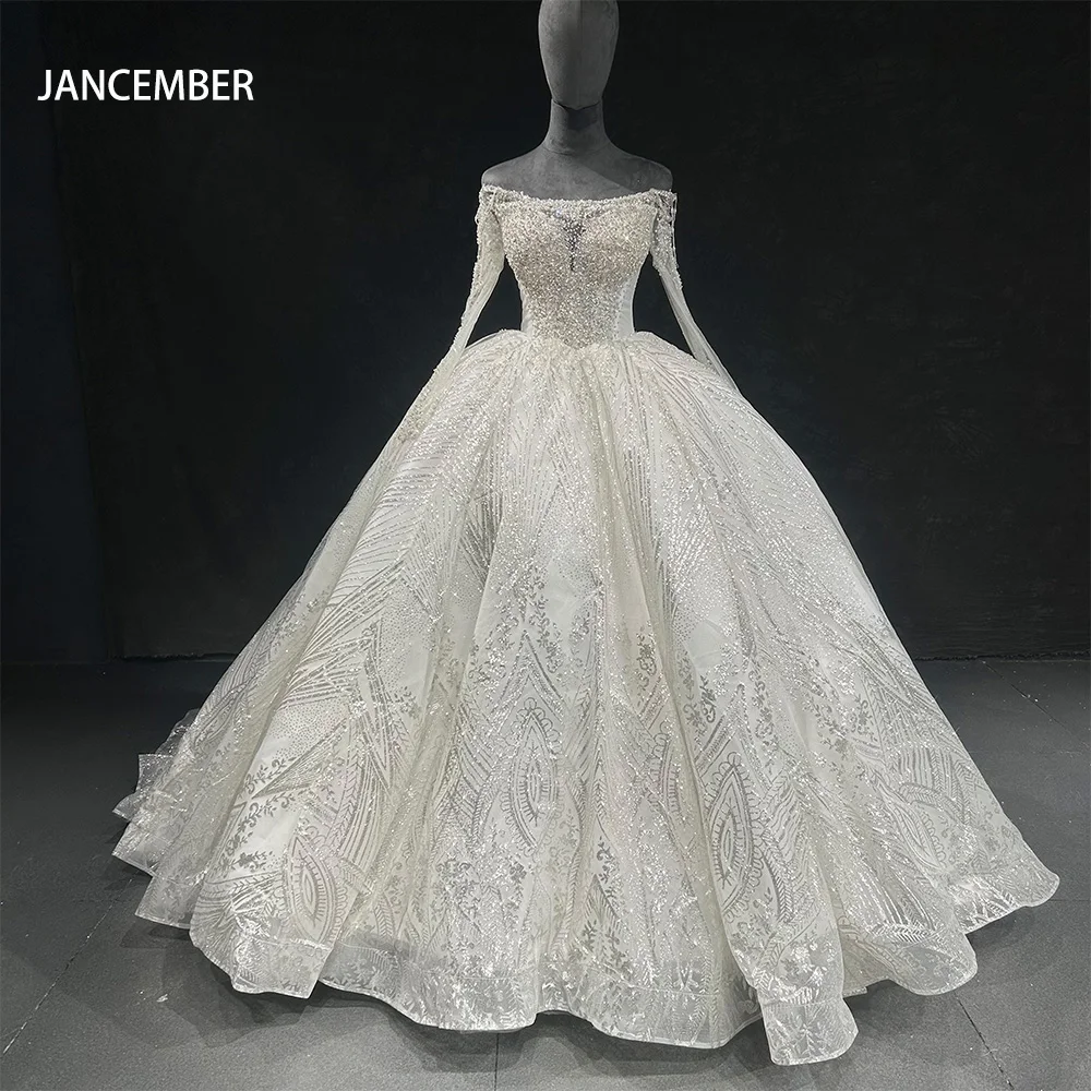 Ball Gown Long Sleeve Bridal Dress Sparkly Sequined Appliques Wedding Gown Luxury Bride Robe Customized Vestidos De Novia
Ball Gown Long Sleeve Bridal Dress Sparkly Sequined Appliques Wedding Gown Luxury Bride Robe Customized Vestidos De Novia