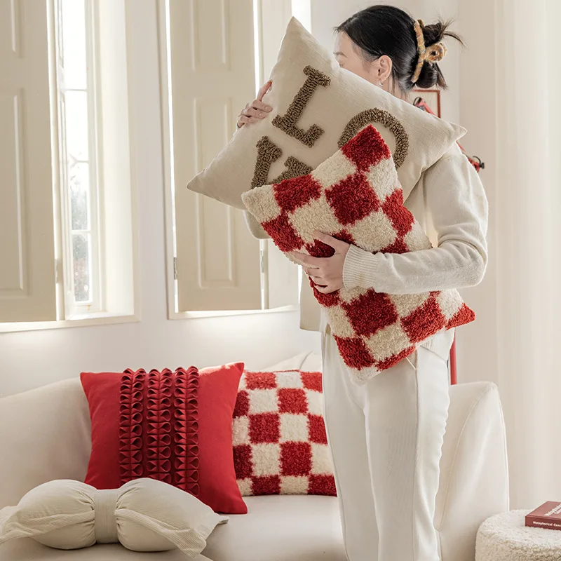 Cushion Cover Modern Simple Chessboard Plaid Red Pillowcase New Year Wedding Holiday Bed Sofa Home Decoration Soft Sweet Cute
Cushion Cover Modern Simple Chessboard Plaid Red Pillowcase New Year Wedding Holiday Bed Sofa Home Decoration Soft Sweet Cute