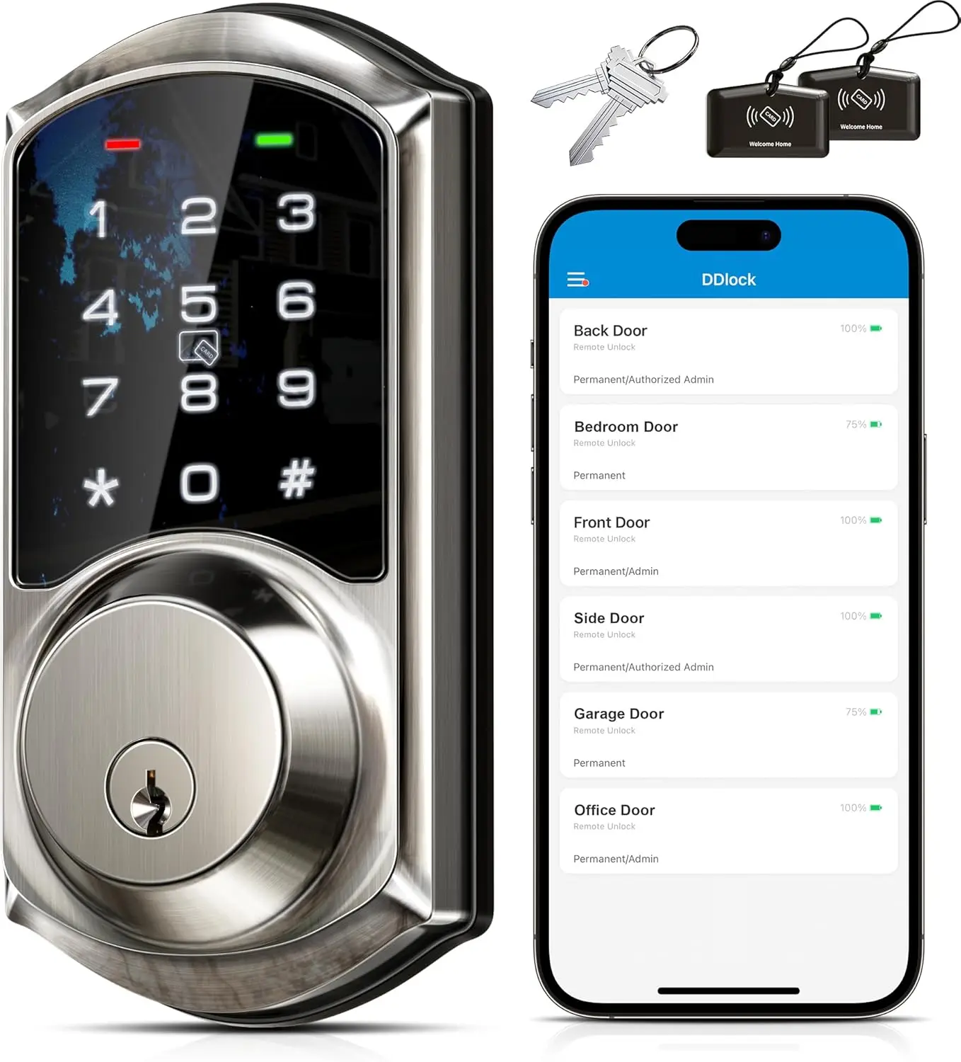 Smart Deadbolt with App Control, Keyless Entry Door Lock, Electronic Digital Lock with Code, Easy Install, Satin Nickel
Smart Deadbolt with App Control, Keyless Entry Door Lock, Electronic Digital Lock with Code, Easy Install, Satin Nickel
