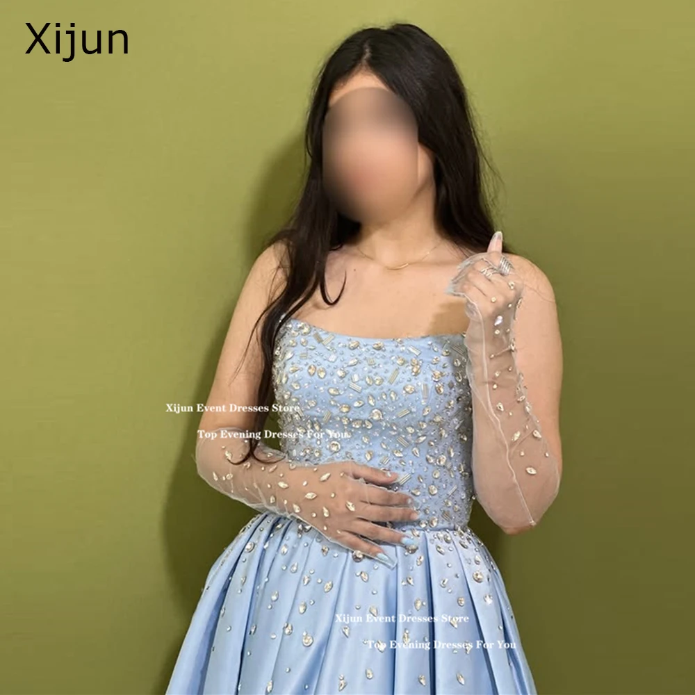 Xijun Baby Blue Satin Evening Dresses Crystal Saudi Arabric Prom Dresses Sleeveless Floor Length Formal Prom Gowns Customized
Xijun Baby Blue Satin Evening Dresses Crystal Saudi Arabric Prom Dresses Sleeveless Floor Length Formal Prom Gowns Customized