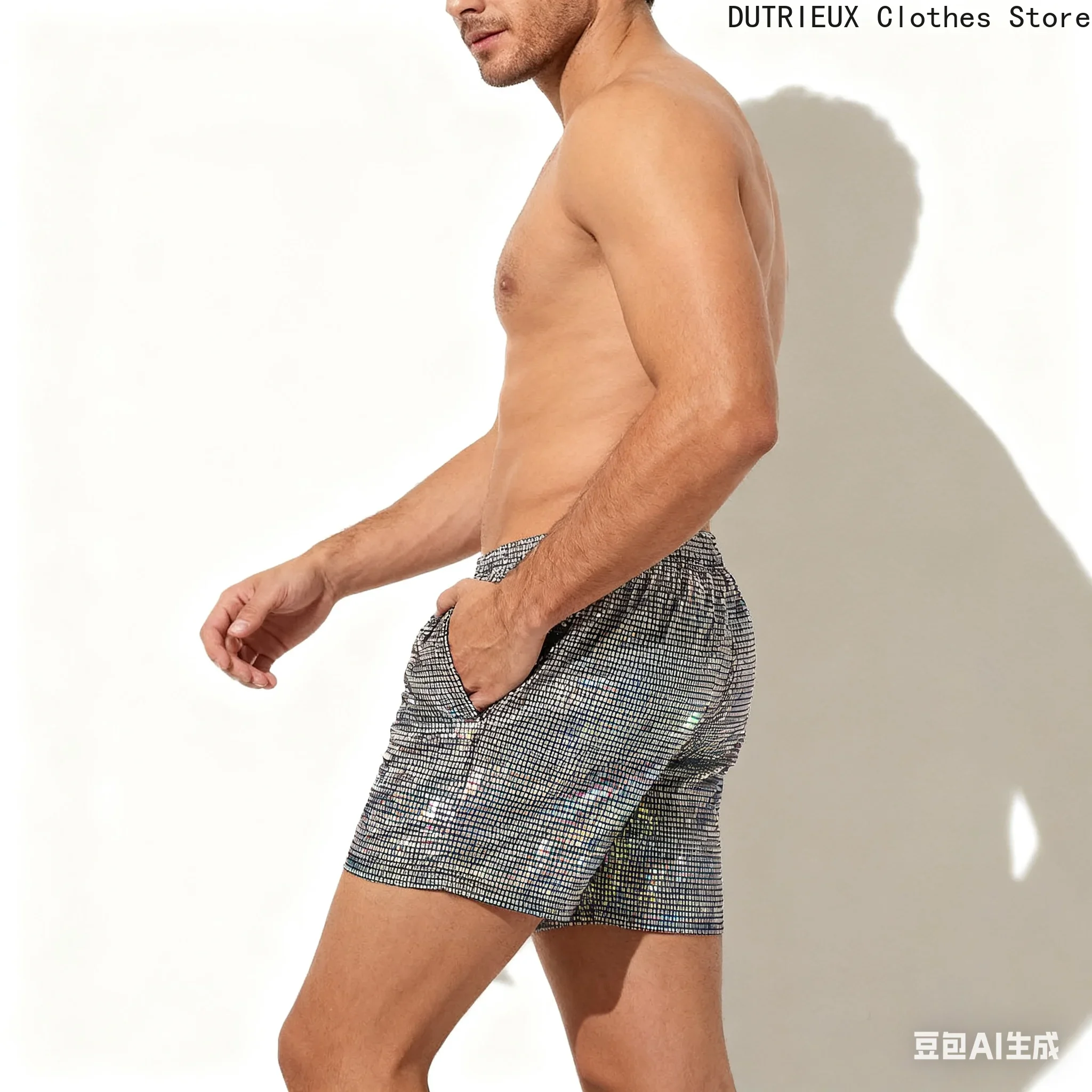 Men's Metallic Sequin Swim Trunks | Shiny Grid Pattern Drawstring Shorts | Disco Party Beachwear Trousers
Men's Metallic Sequin Swim Trunks | Shiny Grid Pattern Drawstring Shorts | Disco Party Beachwear Trousers