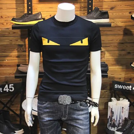 Men's Little Monster Knitted Short sleeved Men's New Yellow Eyed Sweater Half sleeved Youth Trendy Knitted Bottom Shirt
Men's Little Monster Knitted Short sleeved Men's New Yellow Eyed Sweater Half sleeved Youth Trendy Knitted Bottom Shirt