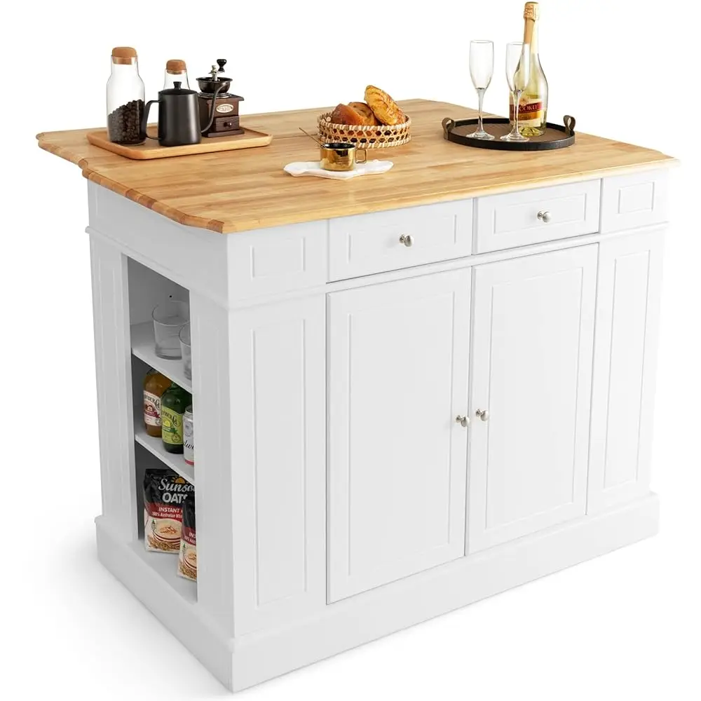 Kitchen Island With Drop Leaf, Rubber Wood Top, 2 Drawers, Storage Cabinets, Spice Racks, Adjustable Shelves, Stationary
Kitchen Island With Drop Leaf, Rubber Wood Top, 2 Drawers, Storage Cabinets, Spice Racks, Adjustable Shelves, Stationary