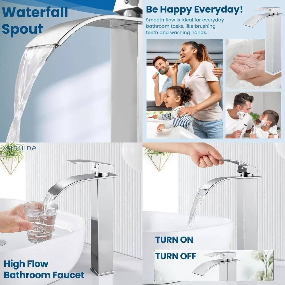 Chrome Single Hole Deck Mount Waterfall Faucet with Polished Spout for Tall Bathroom Vessel Sinks
Chrome Single Hole Deck Mount Waterfall Faucet with Polished Spout for Tall Bathroom Vessel Sinks