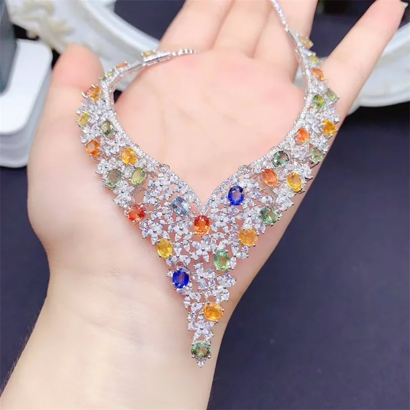 New Royal Luxury Natural Colored Sapphire Necklace, 925 Silver Women's Necklace, Must Wear Style for Banquets and Parties
New Royal Luxury Natural Colored Sapphire Necklace, 925 Silver Women's Necklace, Must Wear Style for Banquets and Parties