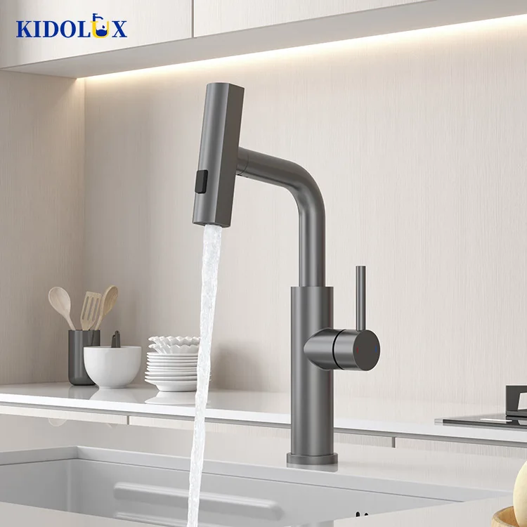 Pull-under Three Way 360 Rotating Brushed Grey Brass Deck-mounted Kitchen Faucet For Kitchen Sink With Led Electric Faucets
Pull-under Three Way 360 Rotating Brushed Grey Brass Deck-mounted Kitchen Faucet For Kitchen Sink With Led Electric Faucets