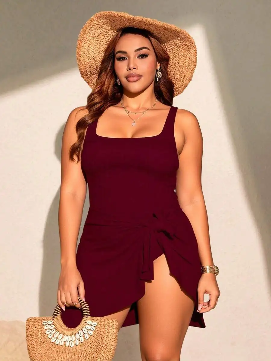 Plus Size Solid Color Tie Front Swimsuit Skirt Beach Resort Style
Plus Size Solid Color Tie Front Swimsuit Skirt Beach Resort Style