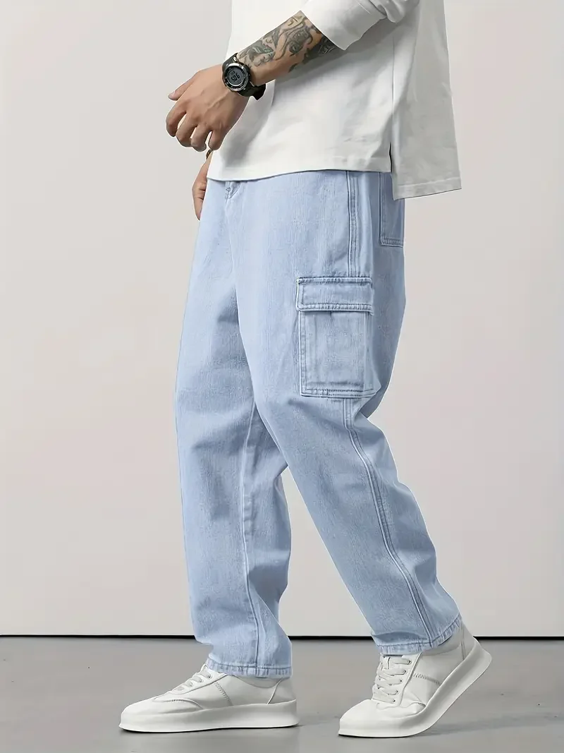 Men's Light Blue Straight-Leg Casual Jeans - Streetwear Style Regular Fit Denim Pants, Non-Stretch All-Season Comfort, Hand Wash
Men's Light Blue Straight-Leg Casual Jeans - Streetwear Style Regular Fit Denim Pants, Non-Stretch All-Season Comfort, Hand Wash