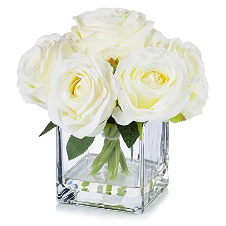 Enova Floral 7 Large Stems Artificial Silk Roses Fake Flowers Arrangement in Cube Glass Vase with Faux Water for Home Office We
Enova Floral 7 Large Stems Artificial Silk Roses Fake Flowers Arrangement in Cube Glass Vase with Faux Water for Home Office We