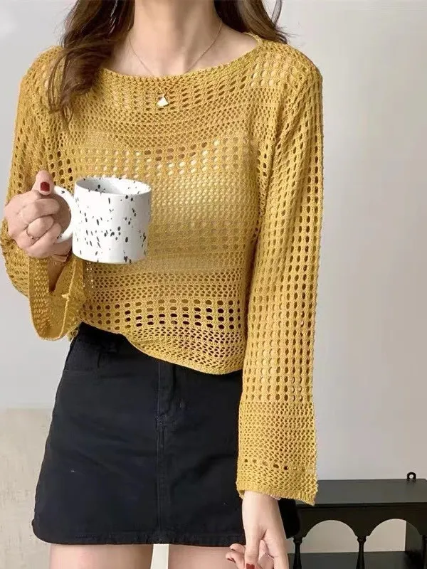 Ele Hollow out Long Sve Knitted T-irt Women's Summer New Sle Sunade Design Sexy Spicy Girl Faionable Top
Ele Hollow out Long Sve Knitted T-irt Women's Summer New Sle Sunade Design Sexy Spicy Girl Faionable Top