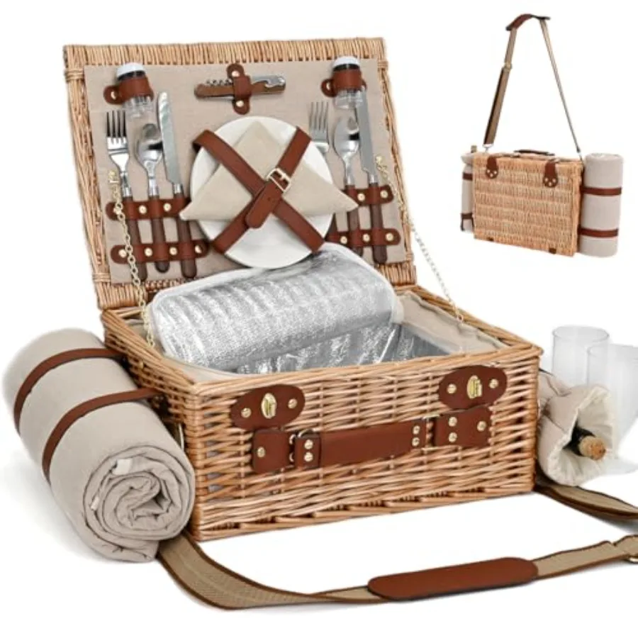 Natural Wicker Picnic Basket with Blanket and Wine Pouch for 2 Insulated Liner Cooler Bag Hamper Set Perfect for Outdoor Campin
Natural Wicker Picnic Basket with Blanket and Wine Pouch for 2 Insulated Liner Cooler Bag Hamper Set Perfect for Outdoor Campin