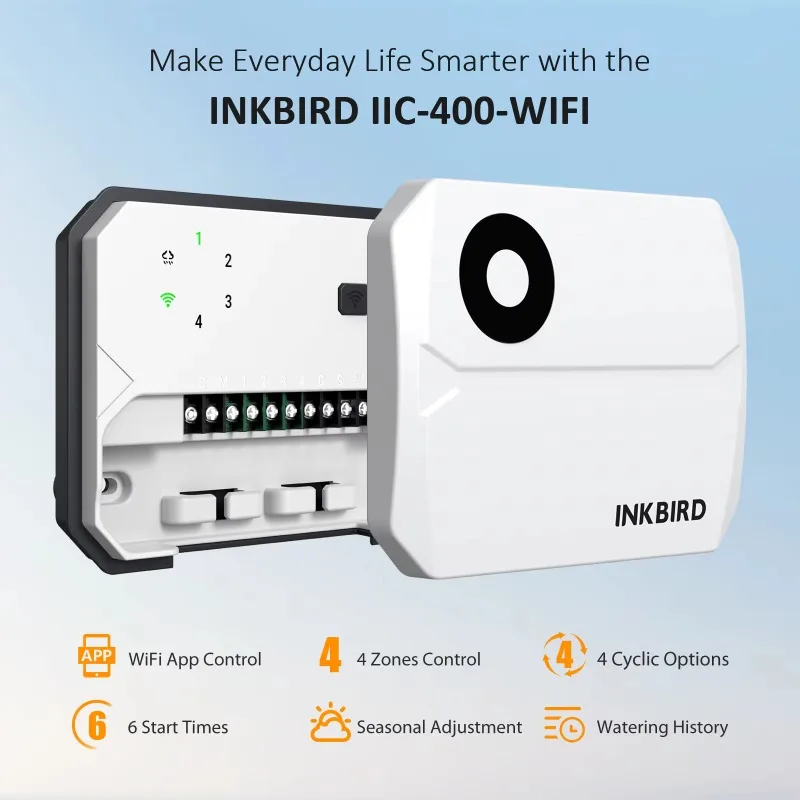 IIC-400-WIFI 4-ZoneLawn Sprinkler System Irrigation Watering Controller
IIC-400-WIFI 4-ZoneLawn Sprinkler System Irrigation Watering Controller