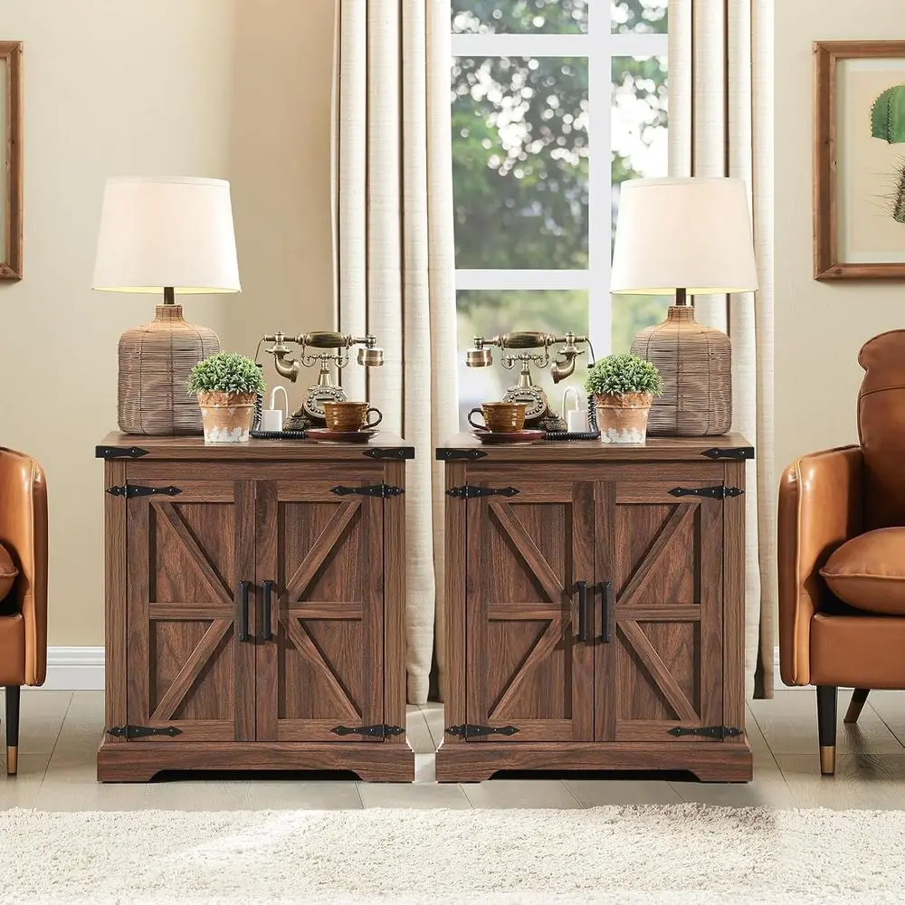 Charging Station End Table, Large Barn Door Side Table, Rustic Square Nightstand with Adjustable Storage, 2-Pack Walnut Finish f
Charging Station End Table, Large Barn Door Side Table, Rustic Square Nightstand with Adjustable Storage, 2-Pack Walnut Finish f