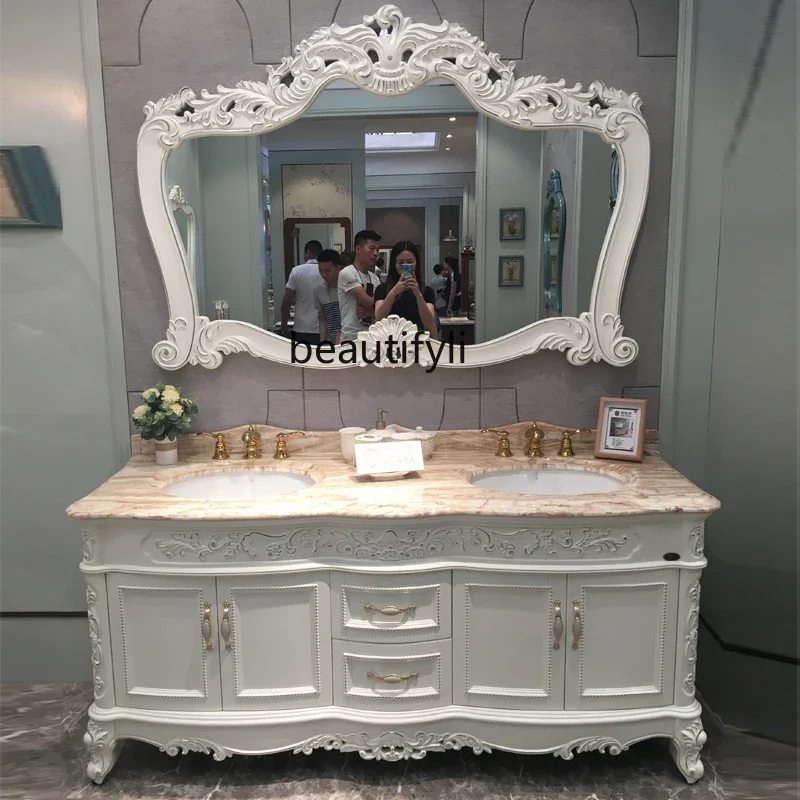 European bathroom cabinet custom double basin solid wood washbasin cabinet combination high-end floor type4567
European bathroom cabinet custom double basin solid wood washbasin cabinet combination high-end floor type4567