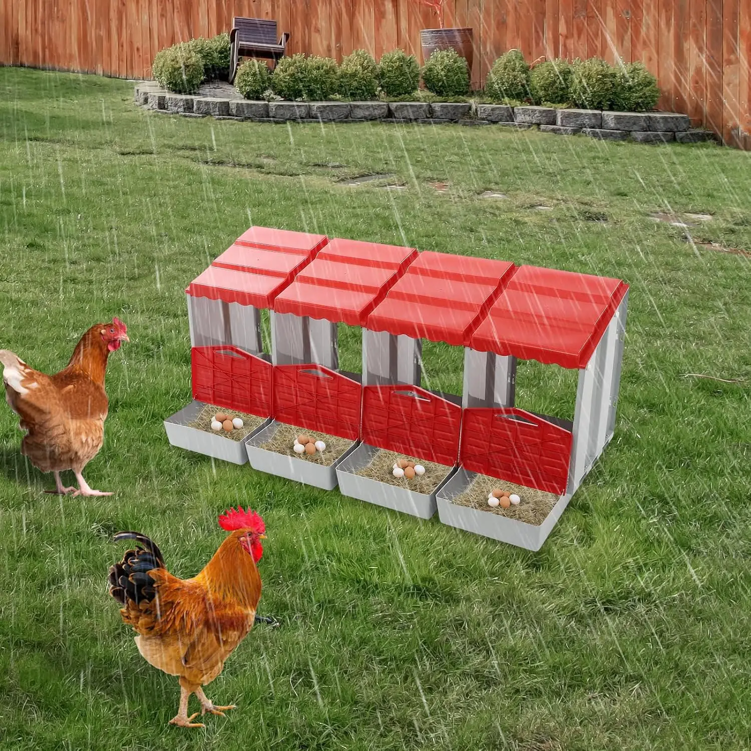 NEWEST Chicken Nesting Box, 4 Hole Rollout Nesting Box, Compartments Laying Boxes for Chickens, Hens, Easy Egg Collection, 47.67" L x 20.27" W x 18.3" H, Red
NEWEST Chicken Nesting Box, 4 Hole Rollout Nesting Box, Compartments Laying Boxes for Chickens, Hens, Easy Egg Collection, 47.67" L x 20.27" W x 18.3" H, Red