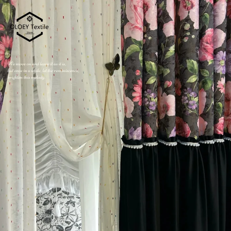 Princess Blackout Curtains Black Floral Jacquard Velvet Stitching for Villa French Window Living Room Bedroom Custom Made Drapes
Princess Blackout Curtains Black Floral Jacquard Velvet Stitching for Villa French Window Living Room Bedroom Custom Made Drapes