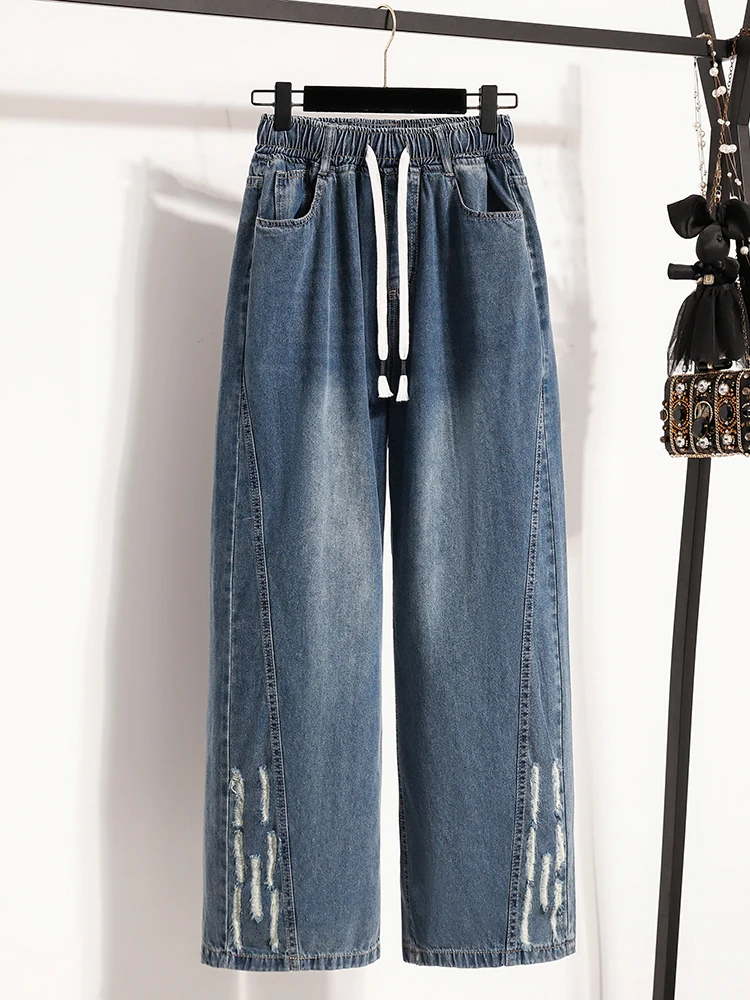 Outlet plus Size Summer New Loose Slimming Versatile Hole Casual Thin Denim Straight Leg Pants High Waist Blue Cotton Polyester
Outlet plus Size Summer New Loose Slimming Versatile Hole Casual Thin Denim Straight Leg Pants High Waist Blue Cotton Polyester