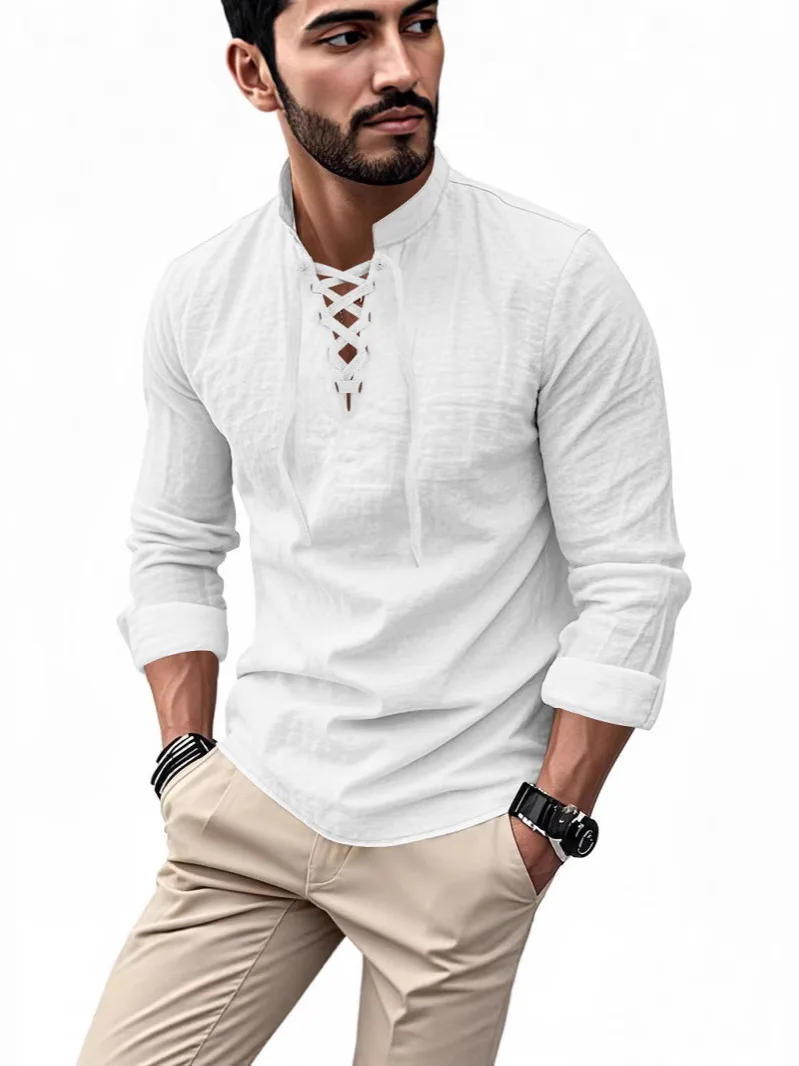 Men's Long Sleeve Cotton Linen Henry Shirt Beach Casual Hippie Style Stand Collar Pure Color European Size Cross-Border
Men's Long Sleeve Cotton Linen Henry Shirt Beach Casual Hippie Style Stand Collar Pure Color European Size Cross-Border