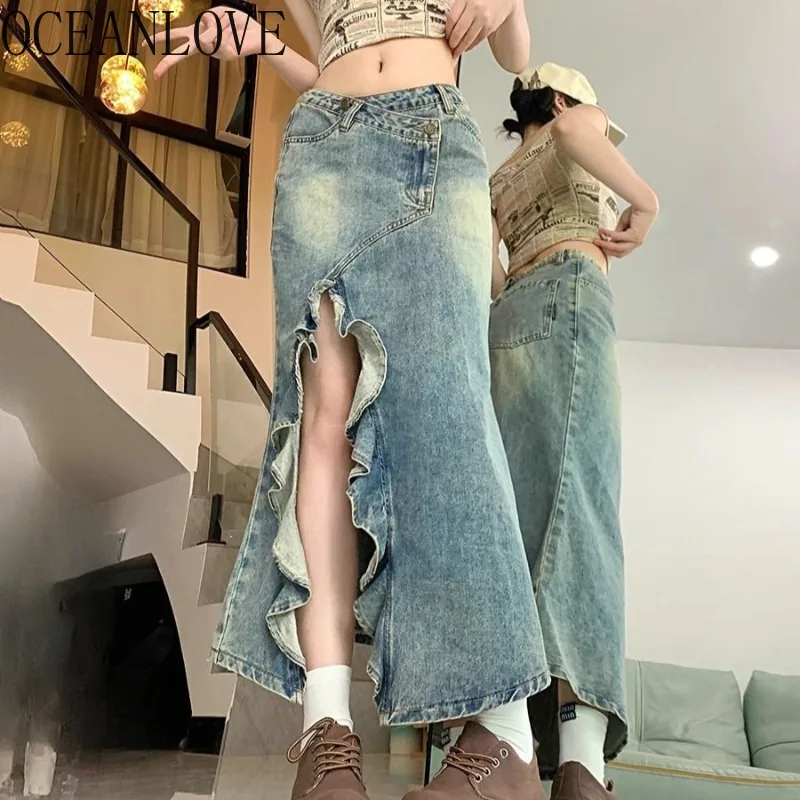 OCEANLOVE Y2k Irregular Denim Skirts Women Solid Ruffles Spicy Girl Style Long Skirt Korean Fashion Summer Vintage Faldas Mujer
OCEANLOVE Y2k Irregular Denim Skirts Women Solid Ruffles Spicy Girl Style Long Skirt Korean Fashion Summer Vintage Faldas Mujer