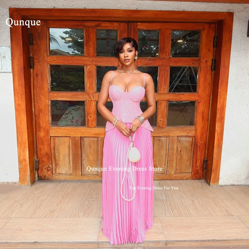 Qunque Pink Strapless Spaghetti Straps Evening Dresses Lace Prom Gowns Chiffon Pleats Prom Dresses Vestidos De Fiesta Customized
Qunque Pink Strapless Spaghetti Straps Evening Dresses Lace Prom Gowns Chiffon Pleats Prom Dresses Vestidos De Fiesta Customized