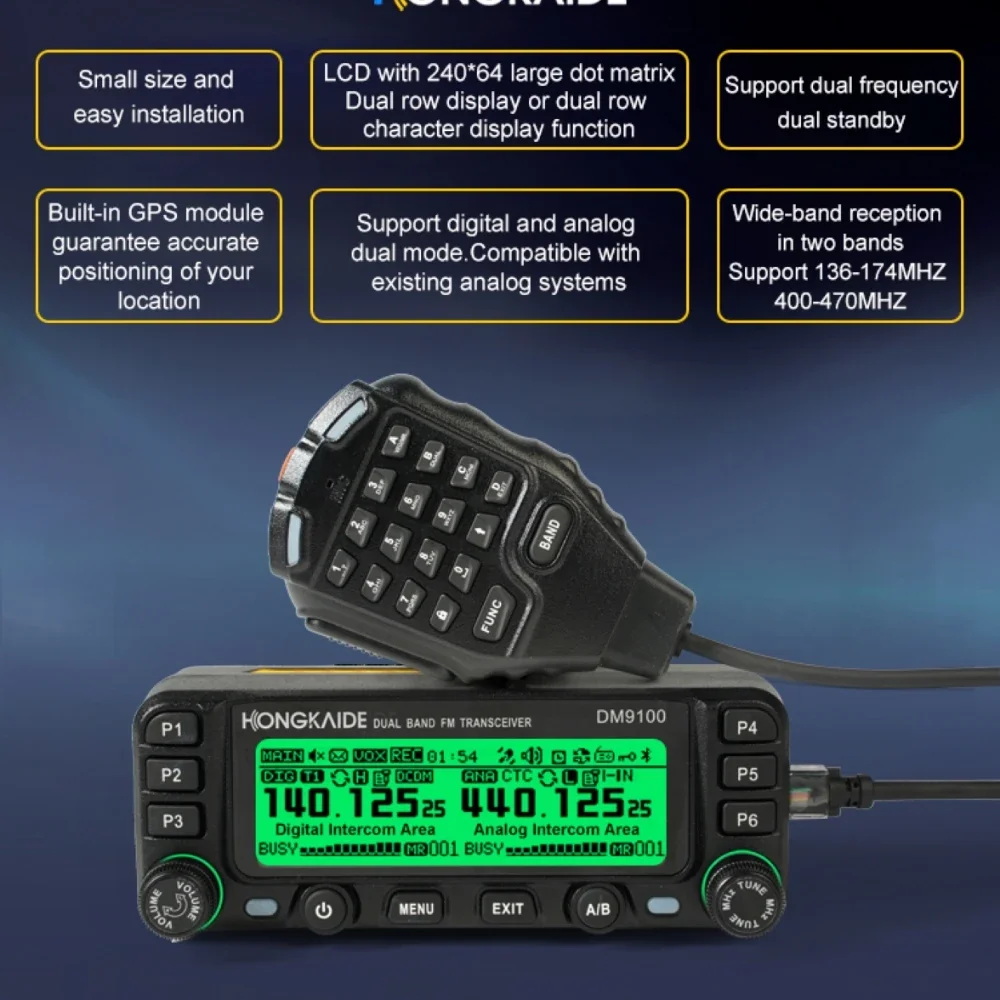 ZASTONE DM9100 Digital DMR Car Walkie Talkie APRS GPS Car Radio Ham Dual Time Slots Dual Band Transceiver Digital Walkie-talkie
ZASTONE DM9100 Digital DMR Car Walkie Talkie APRS GPS Car Radio Ham Dual Time Slots Dual Band Transceiver Digital Walkie-talkie