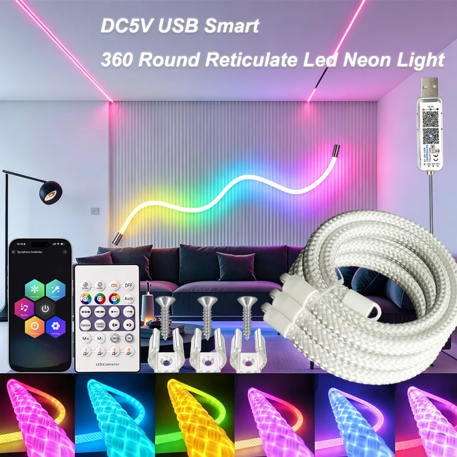 DC5V USB 360 Degree Round Reticulate RGBIC LED Neon Strip 67LEDs/m 1m-2m-3m-4m-5m IP67 Waterproof APP Control Music Sync
DC5V USB 360 Degree Round Reticulate RGBIC LED Neon Strip 67LEDs/m 1m-2m-3m-4m-5m IP67 Waterproof APP Control Music Sync