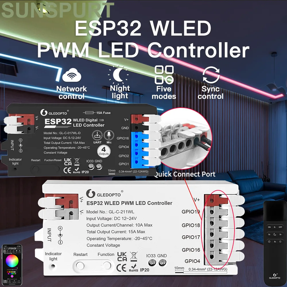 5 ESP32 WLED Controller with Microphone Sound Reactive Music Sync 5-24V WLED Remote PWM Control WS2811/12/13/15 Works with Alexa
5 ESP32 WLED Controller with Microphone Sound Reactive Music Sync 5-24V WLED Remote PWM Control WS2811/12/13/15 Works with Alexa